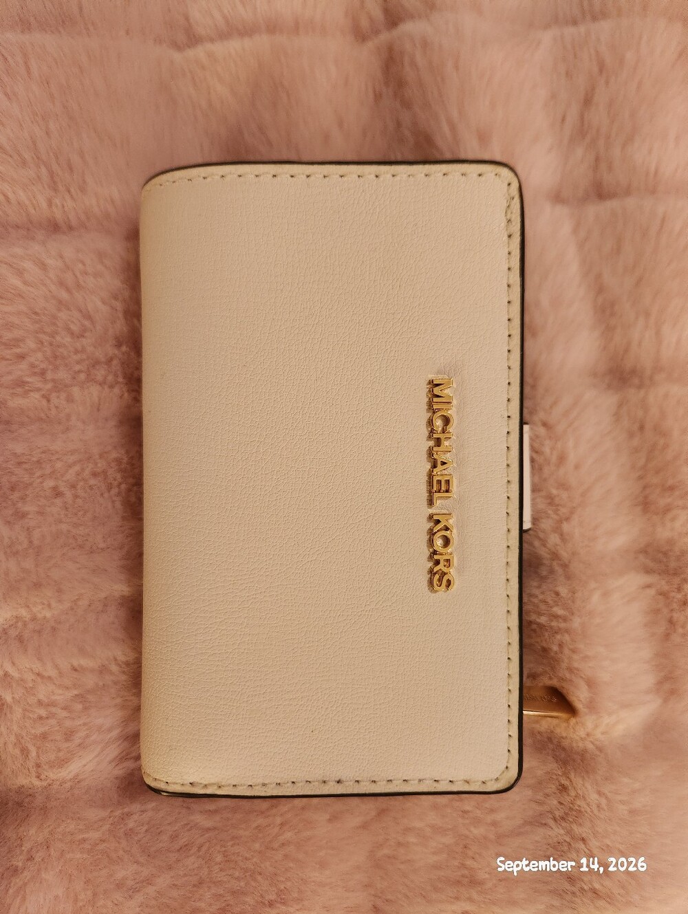 Michael Kors Cream Leather Wallet with Gold Logo